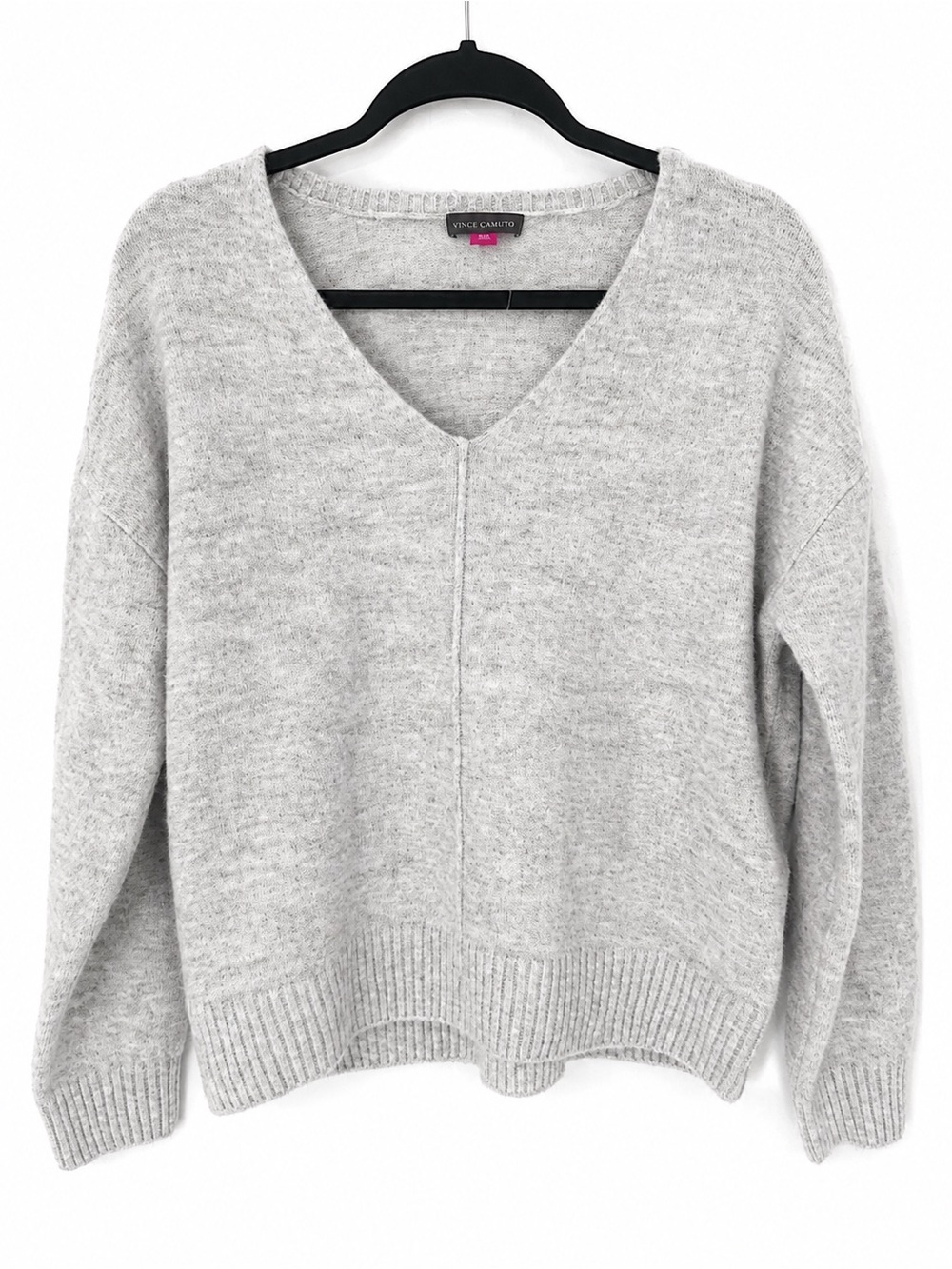 NWOT Vince Camuto Heather Gray Vneck Relaxed Knit Pullover Center Seam Sweater S